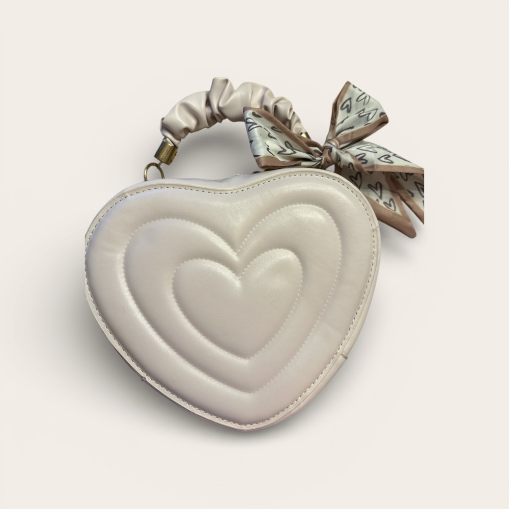 Heart-Shaped Mini Bag in Cream with Scarf Handle